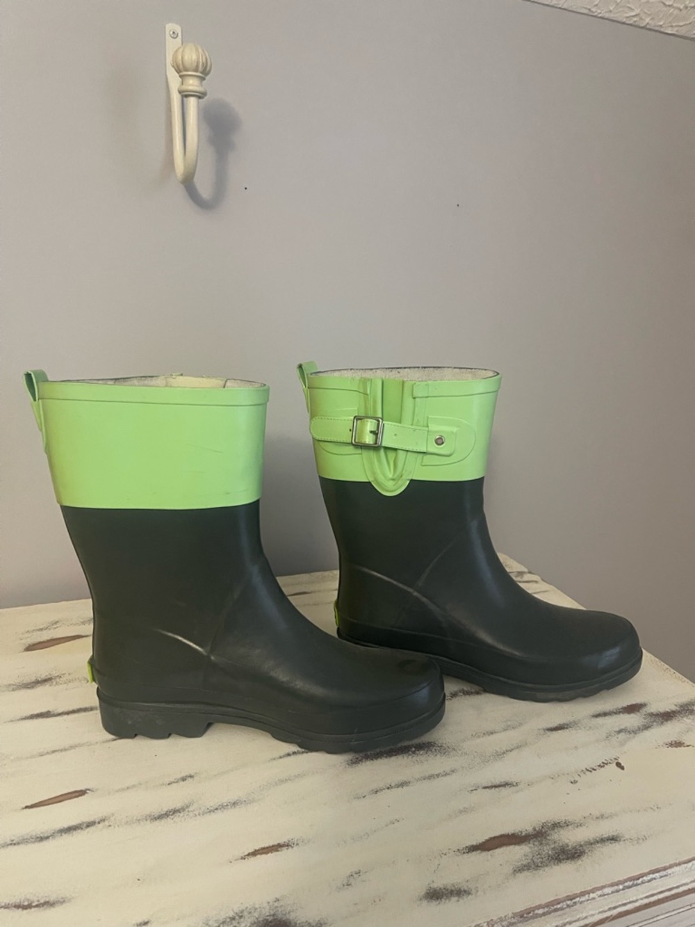 Western Chief Black and Lime Green Rain Boots